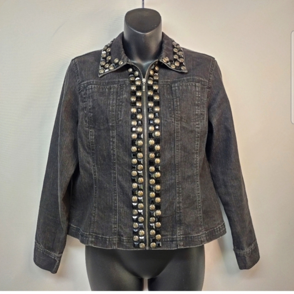 Black Bedazzled Ruby Rd. Denim Jacket - image 1